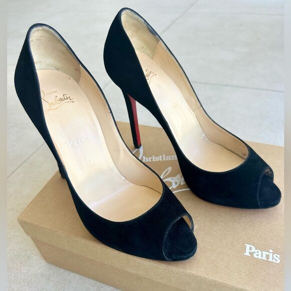 Christian Louboutin Black Suede Peep Toe Flo 120 Veau Velours EU 40 US10 - Picture 12 of 12